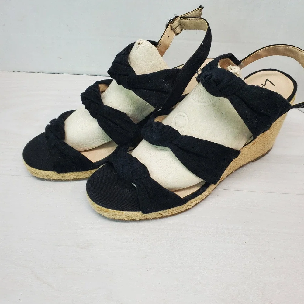LifeStride Women's Black Wedge Espadrille Sandals Size 10W